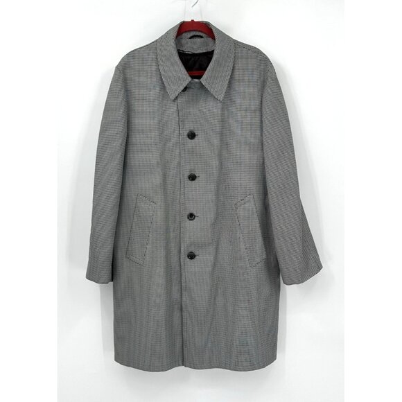 vintage 60s CROWNWEAR coat jacket trench polyester check removeable liner L 44R - Picture 1 of 11